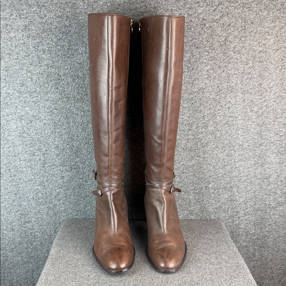 Etienne Aigner Tall Buckle Accent Brown Leather Knee-High Boots 10M - Picture 3 of 15